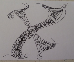 The letter X decorated with Zentangles